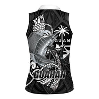 Guam Blue Marlin Fishing Women Sleeveless Polo Shirt Guahan Fish Hook Tattoo Black Version