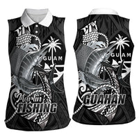 Guam Blue Marlin Fishing Women Sleeveless Polo Shirt Guahan Fish Hook Tattoo Black Version