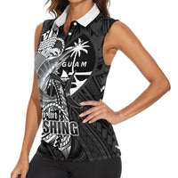 Guam Blue Marlin Fishing Women Sleeveless Polo Shirt Guahan Fish Hook Tattoo Black Version