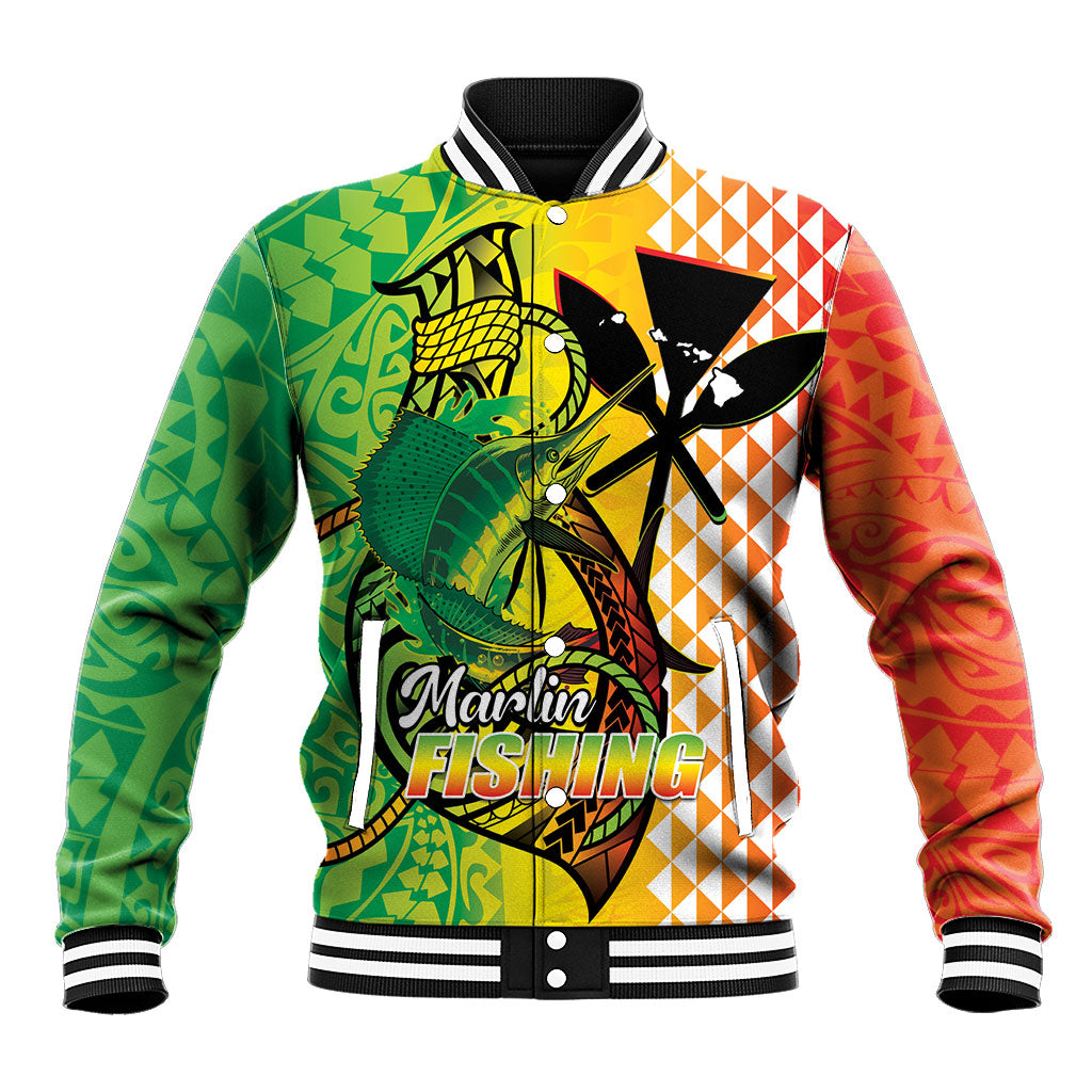 Hawaii Blue Marlin Fishing Baseball Jacket Hawaiian Kanaka Kakau Reggae