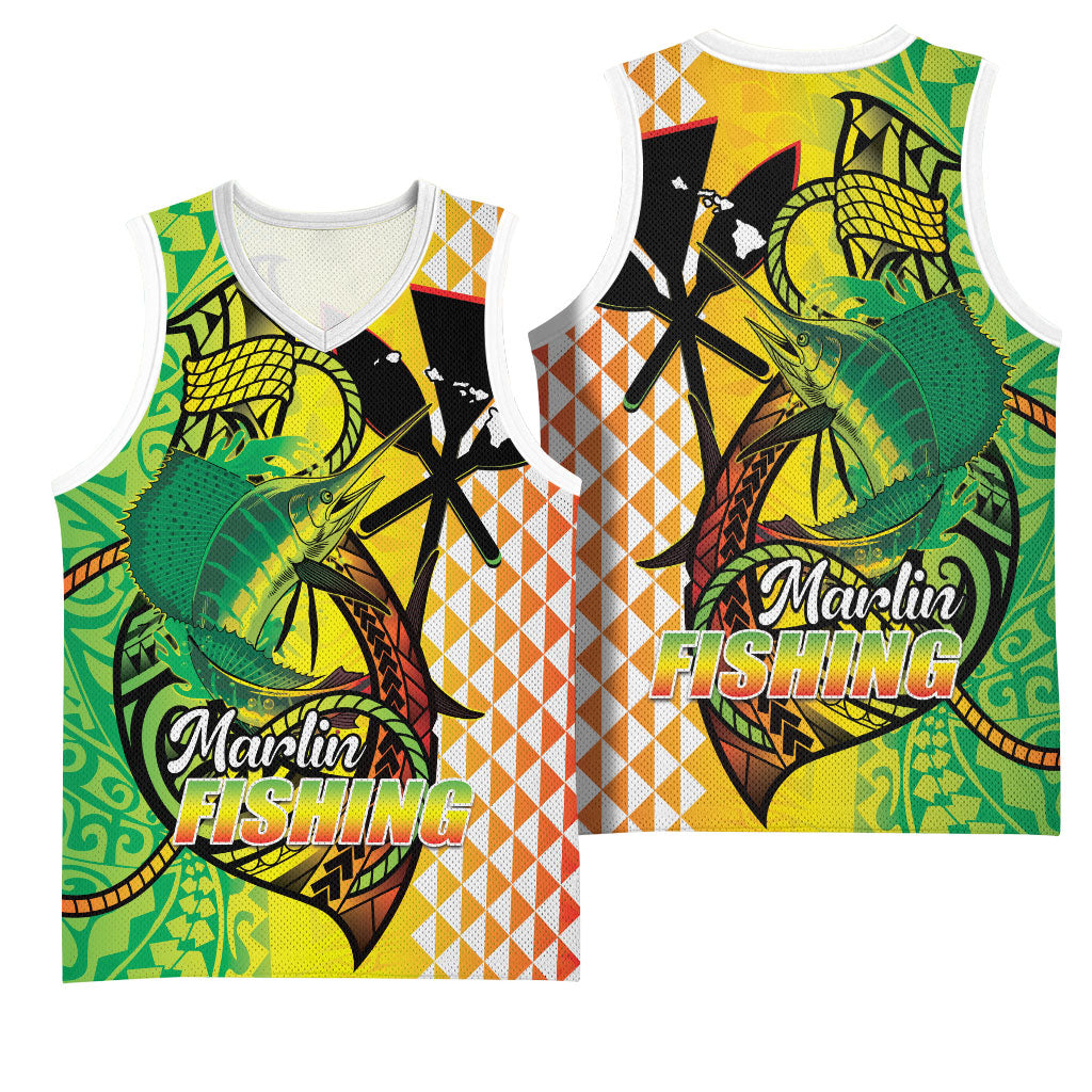 Hawaii Blue Marlin Fishing Basketball Jersey Hawaiian Kanaka Kakau Reggae