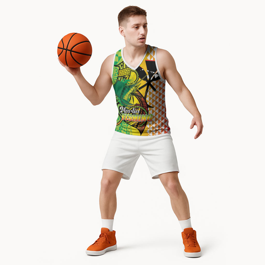Hawaii Blue Marlin Fishing Basketball Jersey Hawaiian Kanaka Kakau Reggae