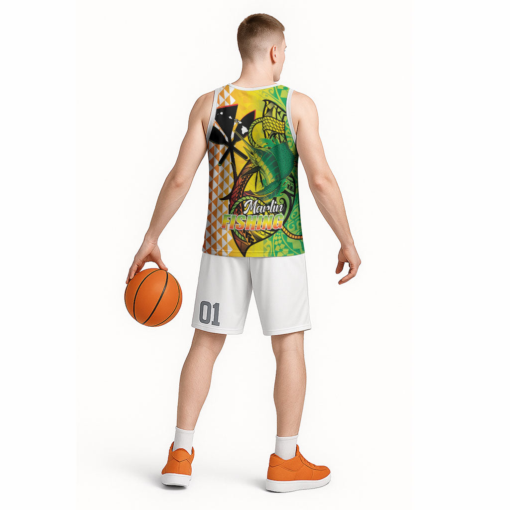 Hawaii Blue Marlin Fishing Basketball Jersey Hawaiian Kanaka Kakau Reggae