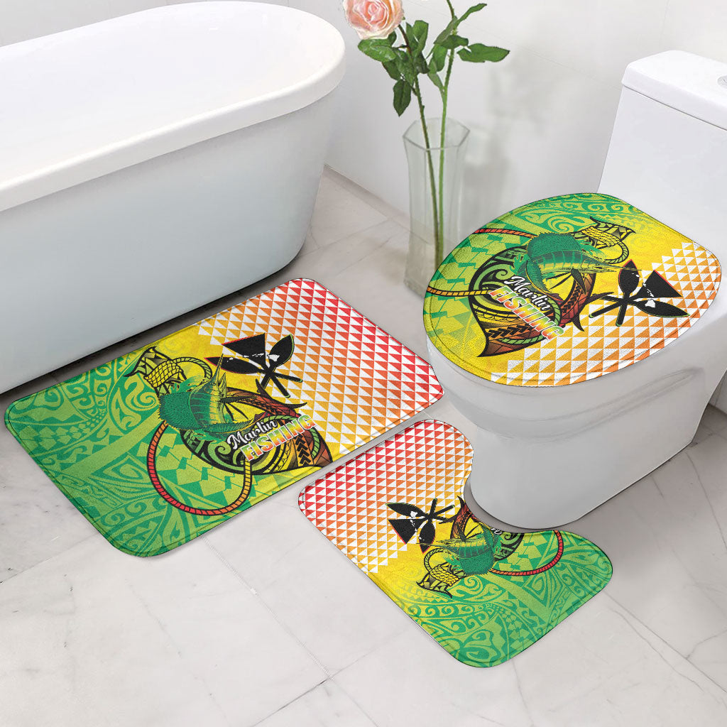 Hawaii Blue Marlin Fishing Bathroom Set Hawaiian Kanaka Kakau Reggae