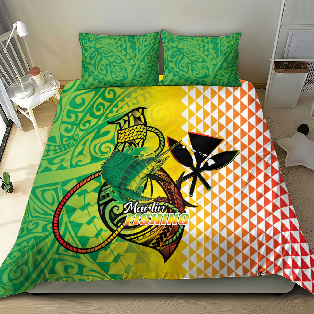 Hawaii Blue Marlin Fishing Bedding Set Hawaiian Kanaka Kakau Reggae
