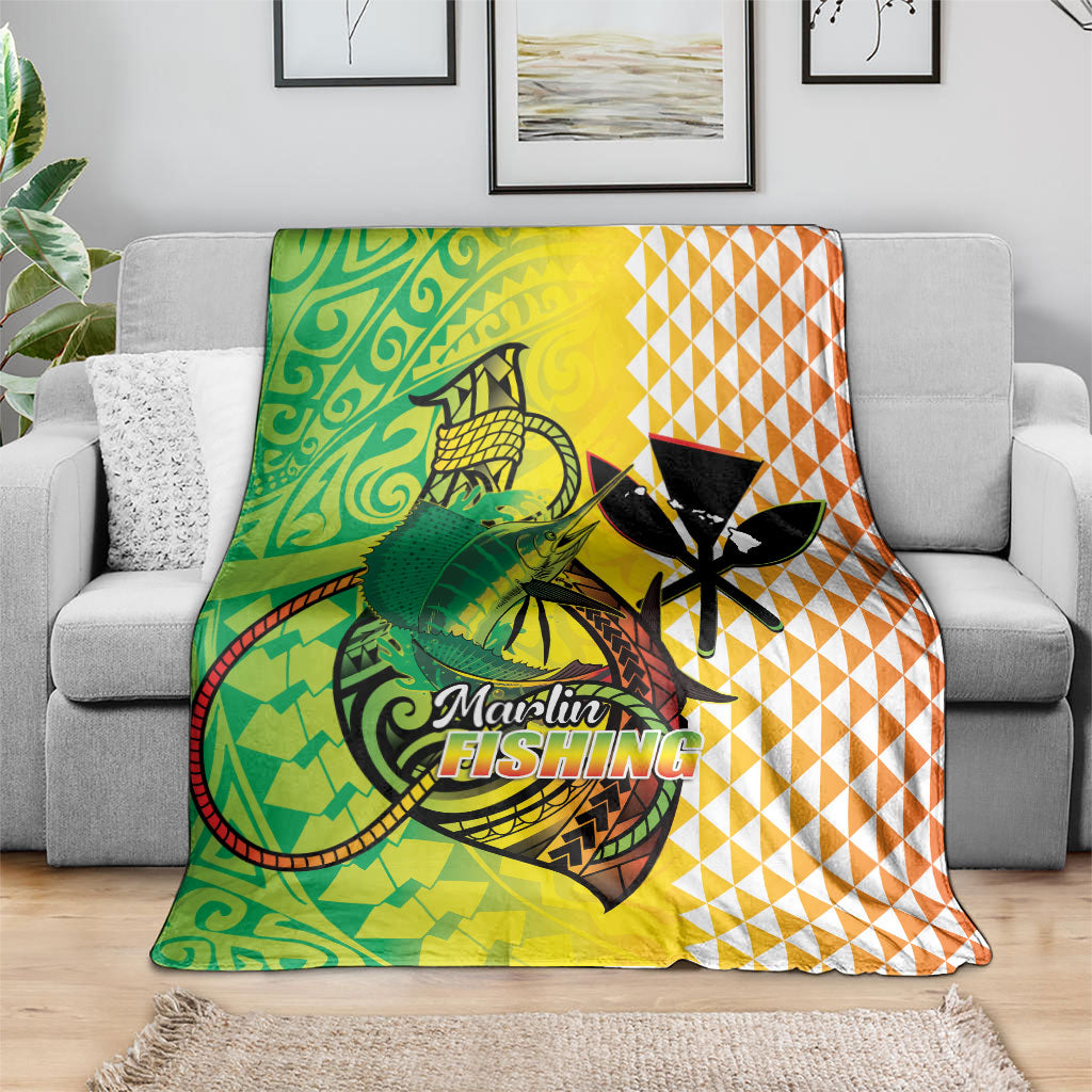 Hawaii Blue Marlin Fishing Blanket Hawaiian Kanaka Kakau Reggae