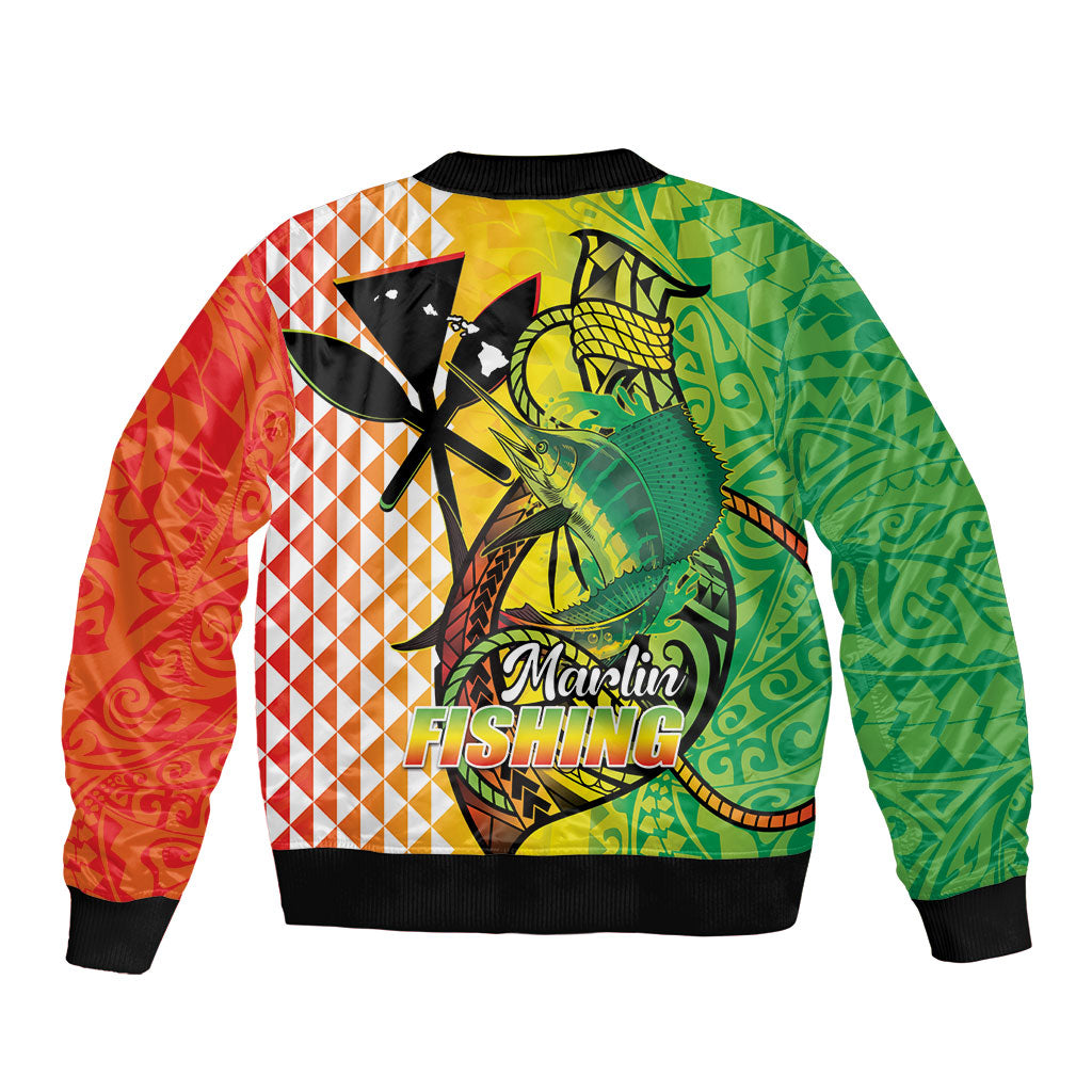 Hawaii Blue Marlin Fishing Bomber Jacket Hawaiian Kanaka Kakau Reggae
