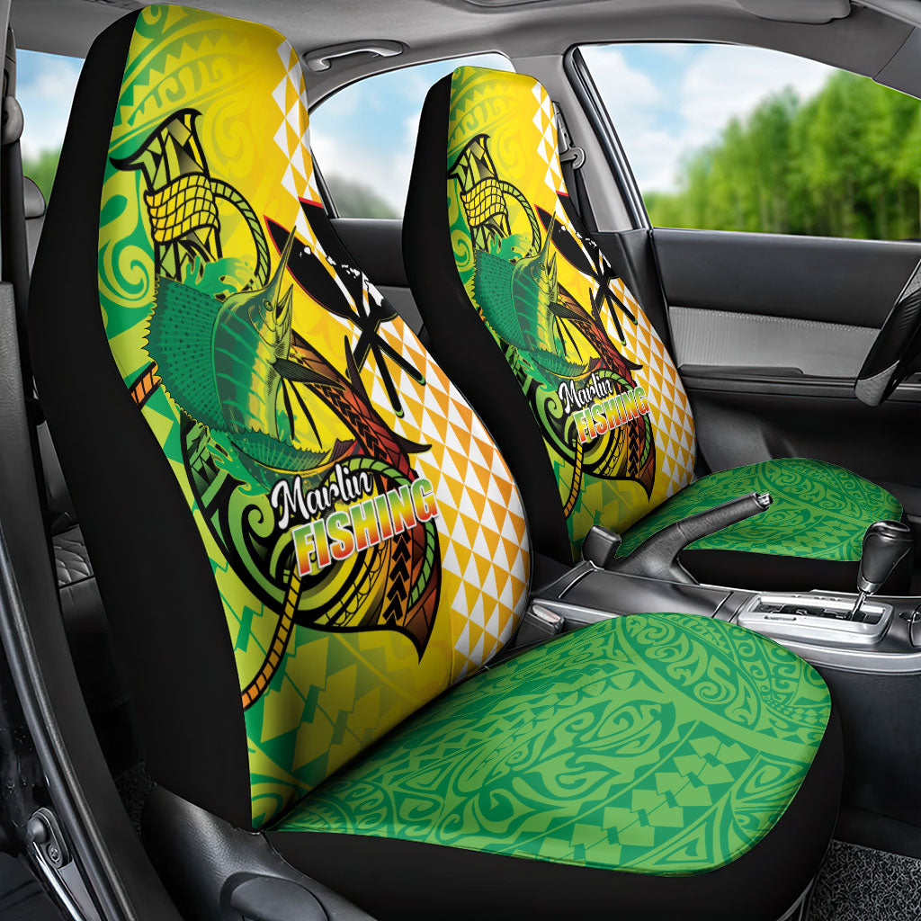 Hawaii Blue Marlin Fishing Car Seat Cover Hawaiian Kanaka Kakau Reggae