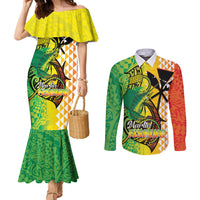 Hawaii Blue Marlin Fishing Couples Matching Mermaid Dress and Long Sleeve Button Shirt Hawaiian Kanaka Kakau Reggae LT14 Reggae - Polynesian Pride