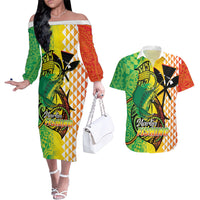 Hawaii Blue Marlin Fishing Couples Matching Off The Shoulder Long Sleeve Dress and Hawaiian Shirt Hawaiian Kanaka Kakau Reggae LT14 Reggae - Polynesian Pride