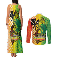 Hawaii Blue Marlin Fishing Couples Matching Tank Maxi Dress and Long Sleeve Button Shirt Hawaiian Kanaka Kakau Reggae LT14 - Polynesian Pride