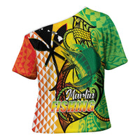 Hawaii Blue Marlin Fishing Cross Shoulder Shirt Hawaiian Kanaka Kakau Reggae