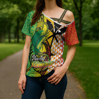 Hawaii Blue Marlin Fishing Cross Shoulder Shirt Hawaiian Kanaka Kakau Reggae