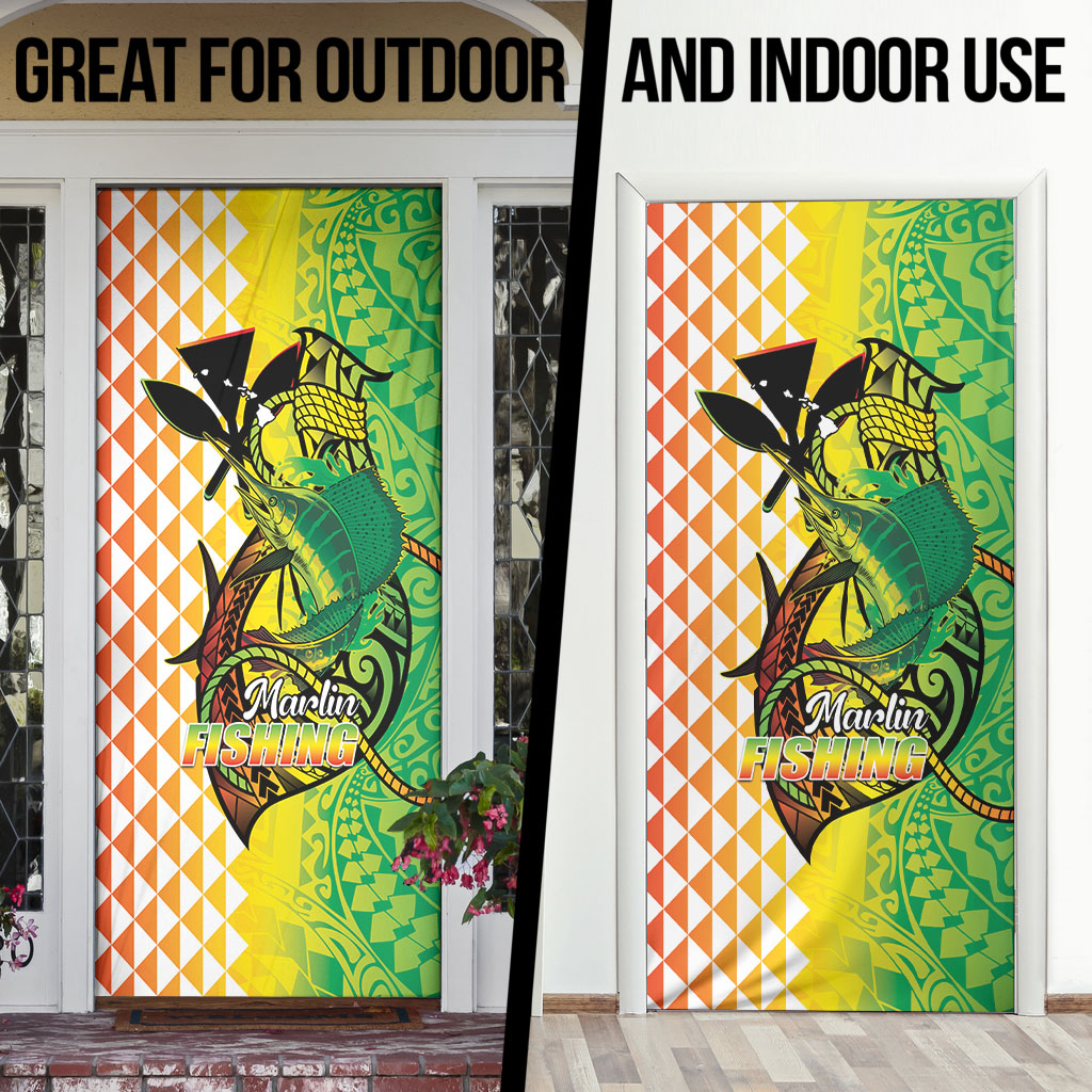 Hawaii Blue Marlin Fishing Door Cover Hawaiian Kanaka Kakau Reggae