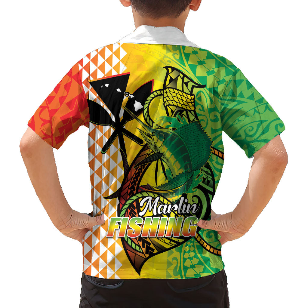 Hawaii Blue Marlin Fishing Family Matching Long Sleeve Bodycon Dress and Hawaiian Shirt Hawaiian Kanaka Kakau Reggae LT14 - Polynesian Pride