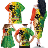 Hawaii Blue Marlin Fishing Family Matching Off The Shoulder Long Sleeve Dress and Hawaiian Shirt Hawaiian Kanaka Kakau Reggae LT14 - Polynesian Pride