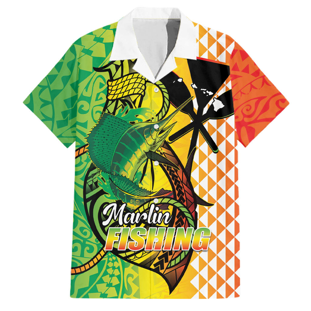 Hawaii Blue Marlin Fishing Family Matching Off Shoulder Maxi Dress and Hawaiian Shirt Hawaiian Kanaka Kakau Reggae LT14 Dad's Shirt - Short Sleeve Reggae - Polynesian Pride
