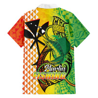 Hawaii Blue Marlin Fishing Family Matching Off Shoulder Maxi Dress and Hawaiian Shirt Hawaiian Kanaka Kakau Reggae LT14 - Polynesian Pride