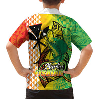 Hawaii Blue Marlin Fishing Family Matching Off Shoulder Short Dress and Hawaiian Shirt Hawaiian Kanaka Kakau Reggae LT14 - Polynesian Pride