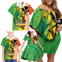 Hawaii Blue Marlin Fishing Family Matching Off Shoulder Short Dress and Hawaiian Shirt Hawaiian Kanaka Kakau Reggae LT14 - Polynesian Pride