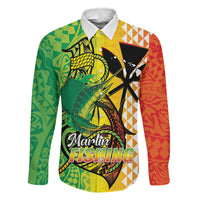 Hawaii Blue Marlin Fishing Family Matching Puletasi and Hawaiian Shirt Hawaiian Kanaka Kakau Reggae LT14 Dad's Shirt - Long Sleeve Reggae - Polynesian Pride