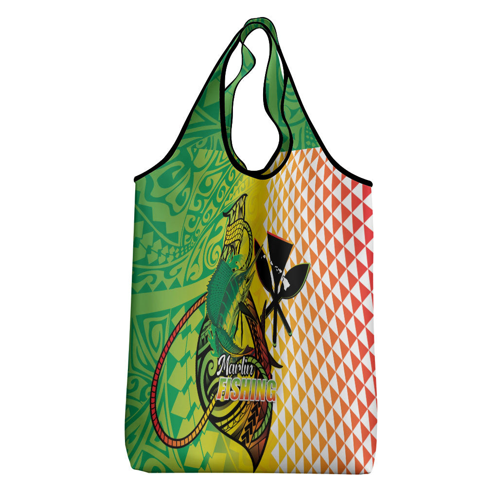 Hawaii Blue Marlin Fishing Grocery Bag Hawaiian Kanaka Kakau Reggae
