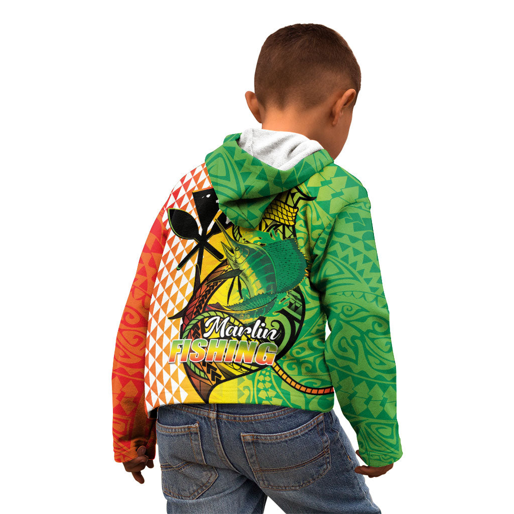 Hawaii Blue Marlin Fishing Kid Hoodie Hawaiian Kanaka Kakau Reggae