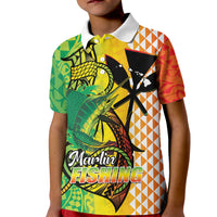 Hawaii Blue Marlin Fishing Kid Polo Shirt Hawaiian Kanaka Kakau Reggae