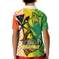 Hawaii Blue Marlin Fishing Kid Polo Shirt Hawaiian Kanaka Kakau Reggae