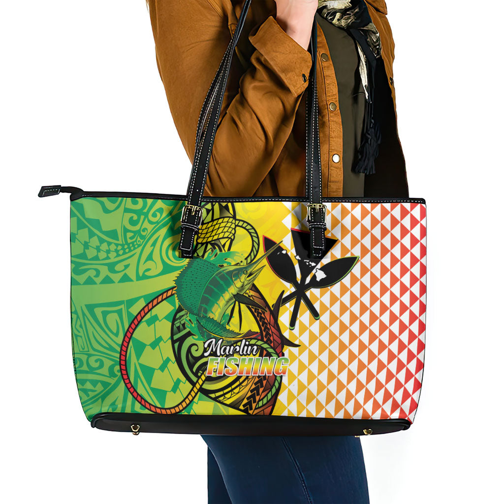 Hawaii Blue Marlin Fishing Leather Tote Bag Hawaiian Kanaka Kakau Reggae