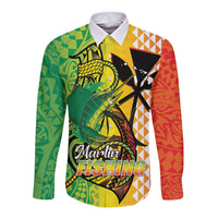 Hawaii Blue Marlin Fishing Long Sleeve Button Shirt Hawaiian Kanaka Kakau Reggae
