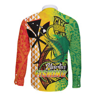 Hawaii Blue Marlin Fishing Long Sleeve Button Shirt Hawaiian Kanaka Kakau Reggae