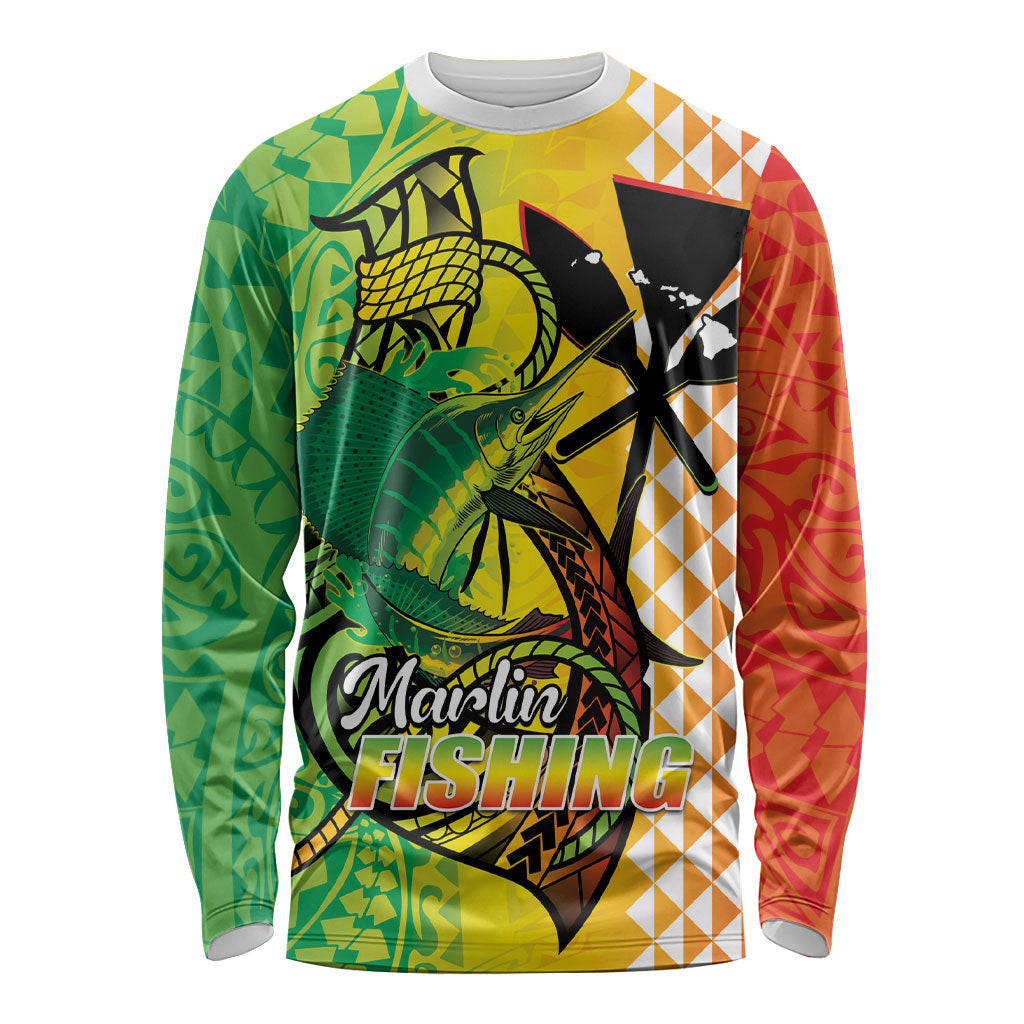 Hawaii Blue Marlin Fishing Long Sleeve Shirt Hawaiian Kanaka Kakau Reggae