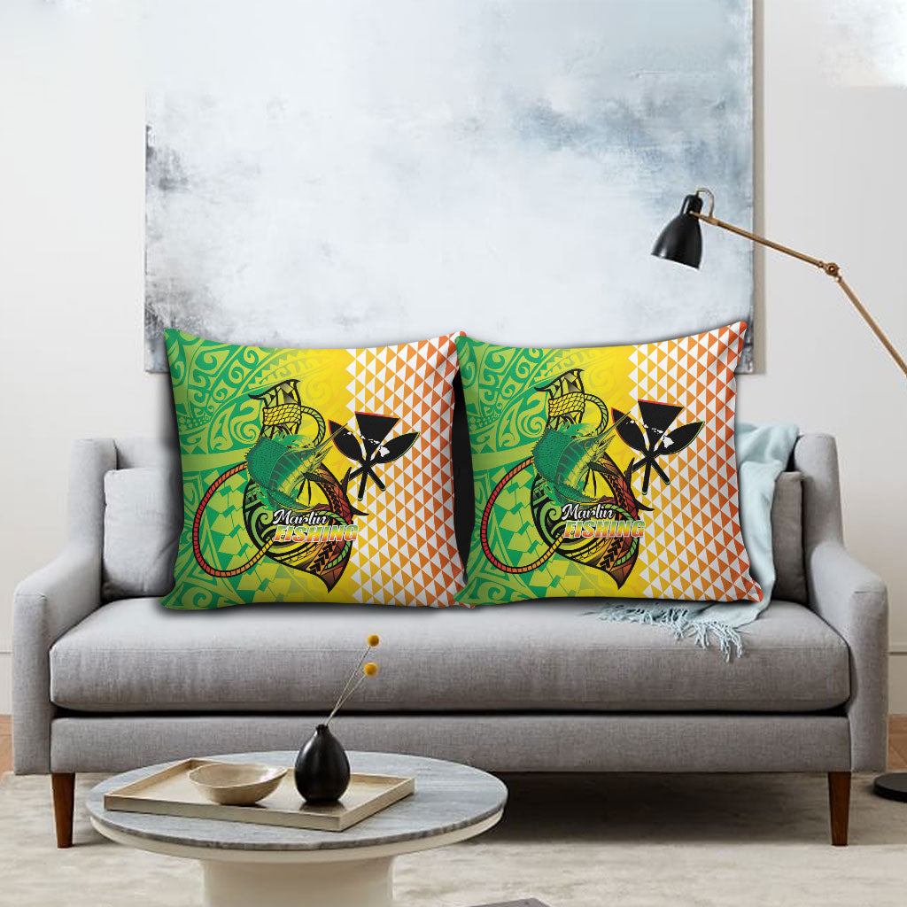 Hawaii Blue Marlin Fishing Pillow Cover Hawaiian Kanaka Kakau Reggae
