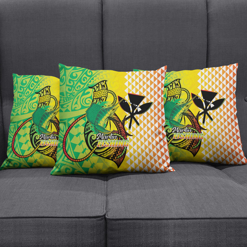 Hawaii Blue Marlin Fishing Pillow Cover Hawaiian Kanaka Kakau Reggae