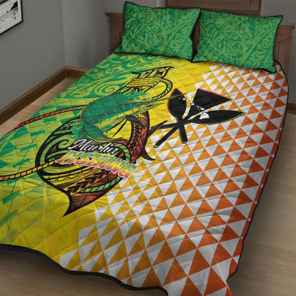 Hawaii Blue Marlin Fishing Quilt Bed Set Hawaiian Kanaka Kakau Reggae