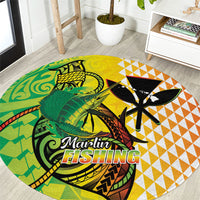 Hawaii Blue Marlin Fishing Round Carpet Hawaiian Kanaka Kakau Reggae