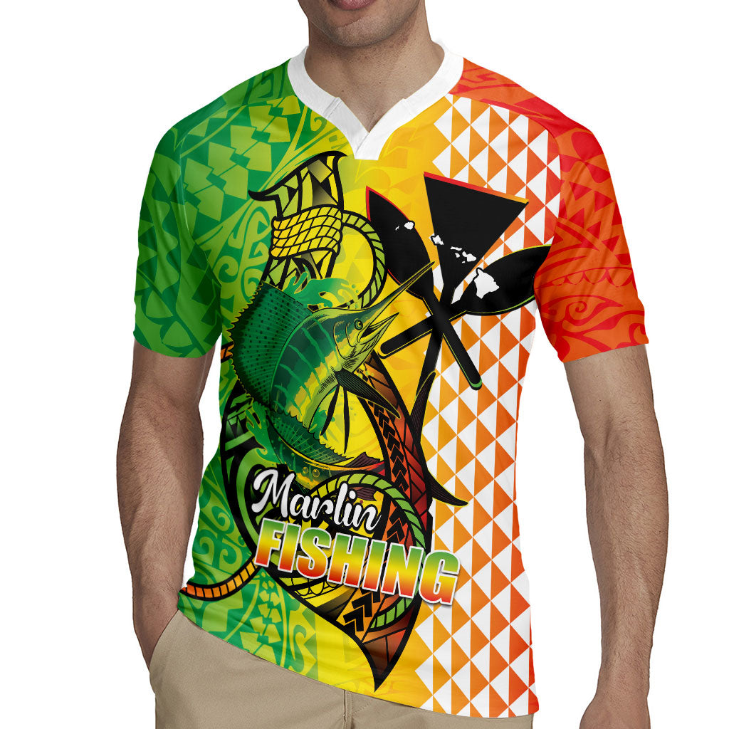 Hawaii Blue Marlin Fishing Rugby Jersey Hawaiian Kanaka Kakau Reggae