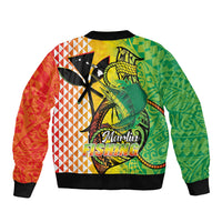 Hawaii Blue Marlin Fishing Sleeve Zip Bomber Jacket Hawaiian Kanaka Kakau Reggae