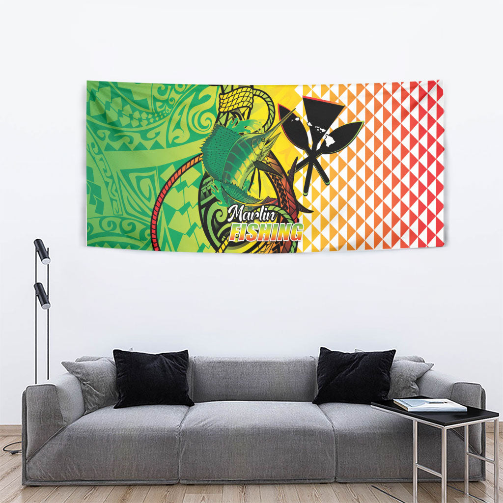 Hawaii Blue Marlin Fishing Tapestry Hawaiian Kanaka Kakau Reggae