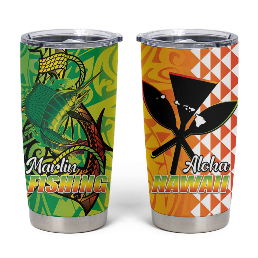 Hawaii Blue Marlin Fishing Tumbler Cup Hawaiian Kanaka Kakau Reggae
