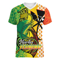 Hawaii Blue Marlin Fishing Women V-Neck T-Shirt Hawaiian Kanaka Kakau Reggae LT14 Female Reggae - Polynesian Pride