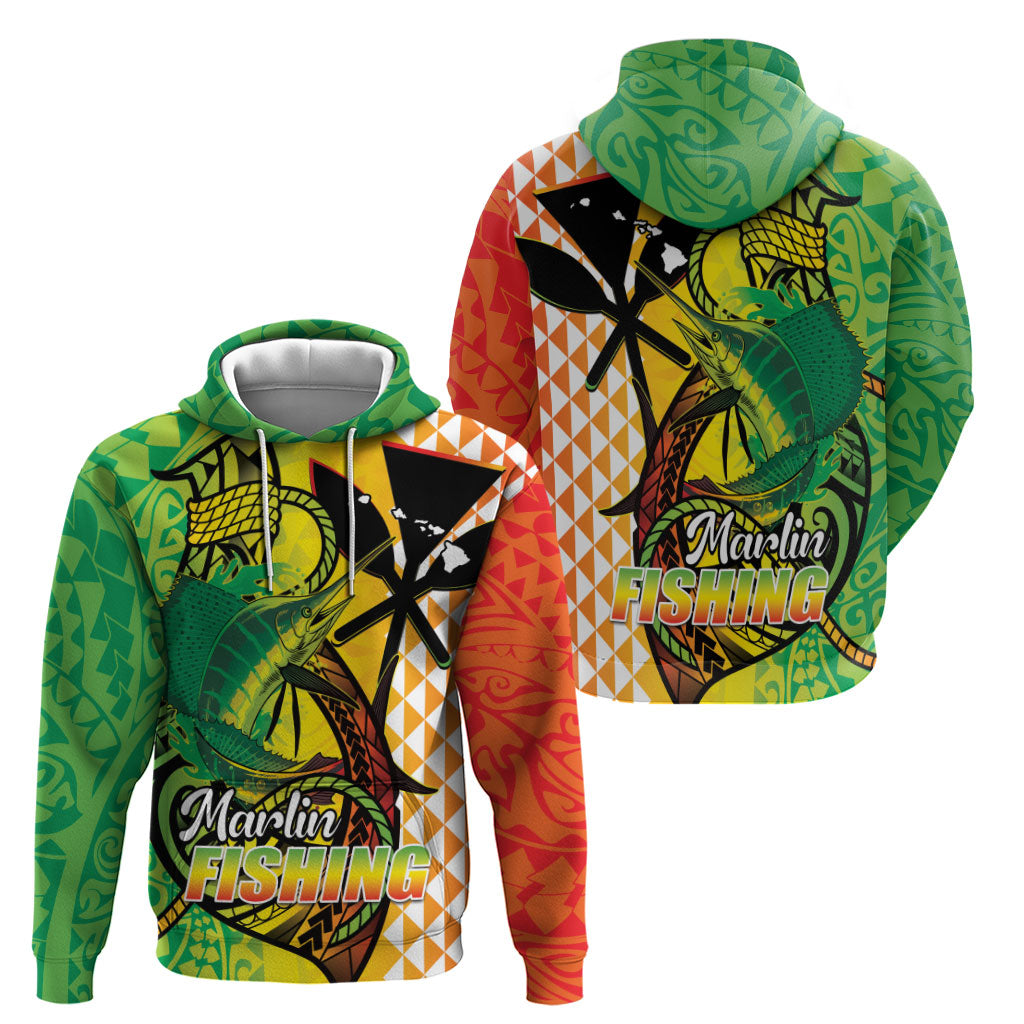 Hawaii Blue Marlin Fishing Zip Hoodie Hawaiian Kanaka Kakau Reggae