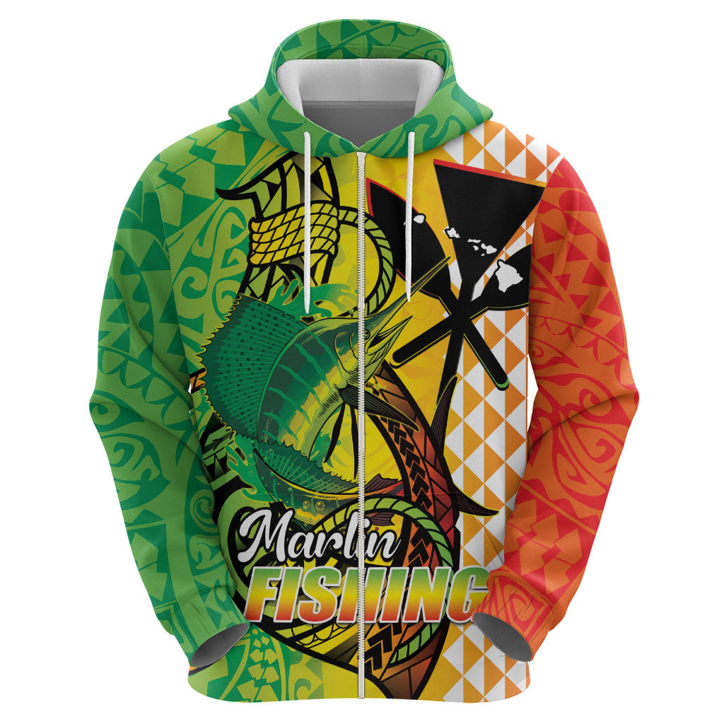 Hawaii Blue Marlin Fishing Zip Hoodie Hawaiian Kanaka Kakau Reggae
