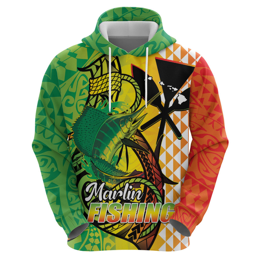 Hawaii Blue Marlin Fishing Zip Hoodie Hawaiian Kanaka Kakau Reggae