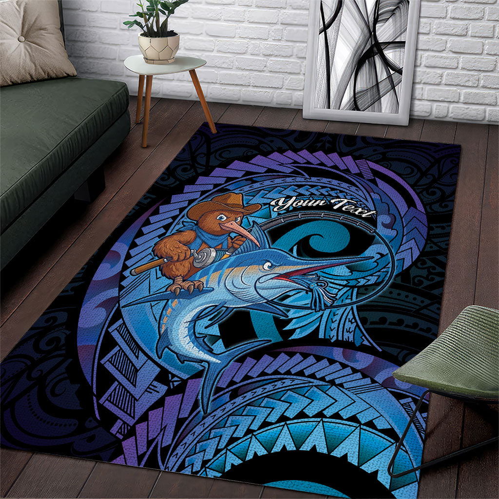 Personalised Blue Marlin Fishing New Zealand Area Rug NZ Kiwi Cowboy Born To Fish LT14 Purple - Polynesian Pride