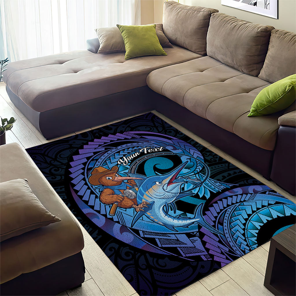 Personalised Blue Marlin Fishing New Zealand Area Rug NZ Kiwi Cowboy Born To Fish LT14 - Polynesian Pride