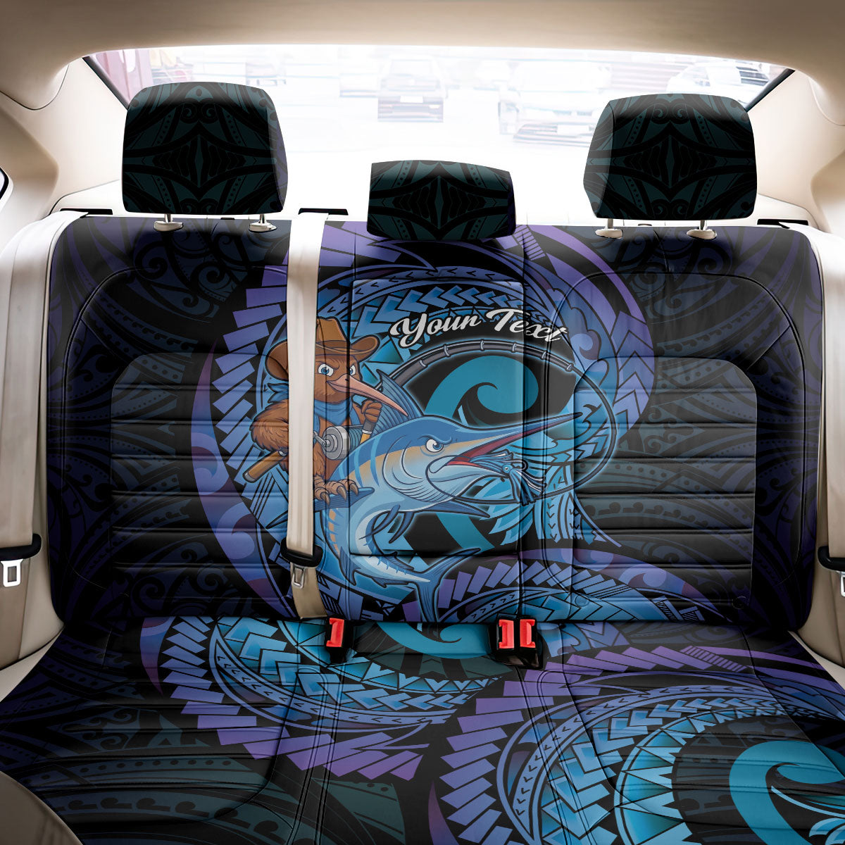 Personalised Blue Marlin Fishing New Zealand Back Car Seat Cover NZ Kiwi Cowboy Born To Fish LT14 - Polynesian Pride