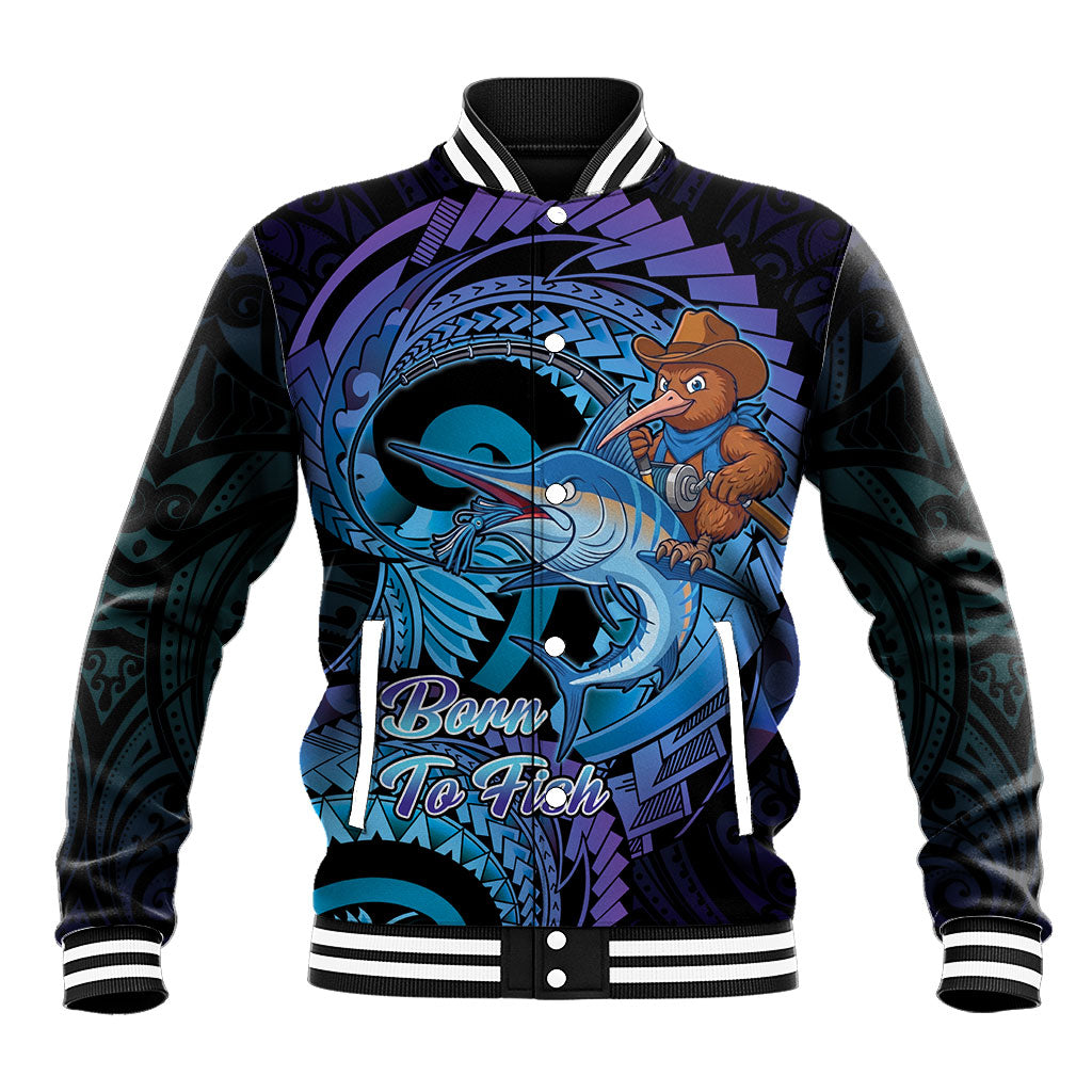 Personalised Blue Marlin Fishing New Zealand Baseball Jacket NZ Kiwi Cowboy Born To Fish