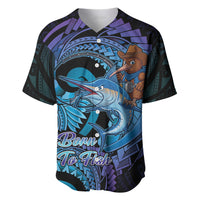 Personalised Blue Marlin Fishing New Zealand Baseball Jersey NZ Kiwi Cowboy Born To Fish LT14 Purple - Polynesian Pride